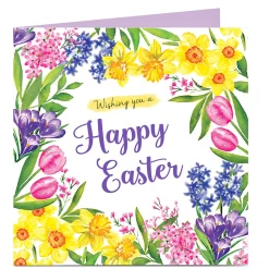 New Personalised Easter Card - Tulips & Daffodils Premium Square
