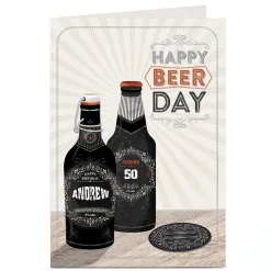 Sale Personalised Editable Age Birthday Card - Happy Beer Day, Any Name BOY For Son|For Husband