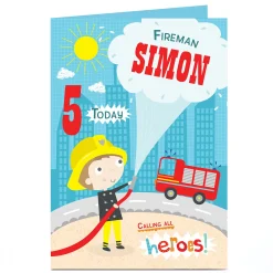 Personalised Editable Age Birthday Card - Fireman Kids For Son|For Nephew