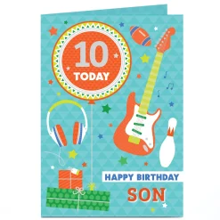 Hot Personalised Editable Age Birthday Card - Son Guitar & Balloon Kids For Kids|Special Age