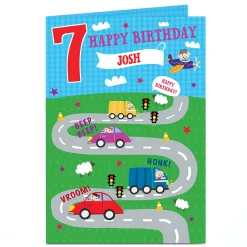 Online Personalised Editable Age Birthday Card - Cartoon Cars Kids For Son|For Nephew