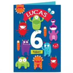 Sale Personalised Editable Age Birthday Card - Monster Madness Kids For Son|For Nephew