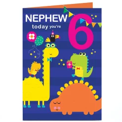 Personalised Editable Age Birthday Card - Dinosaurs With Bow Ties Kids For Nephew|For Kids