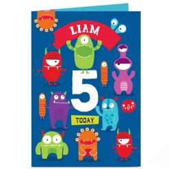 Clearance Personalised Editable Age Birthday Card - Multicoloured Monsters Kids For Son|For Nephew