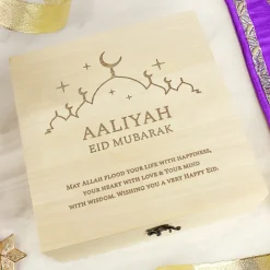 New Personalised Eid & Ramadan Large Wooden Keepsake Box Jewellery & Keepsakes|Gifts For Babies