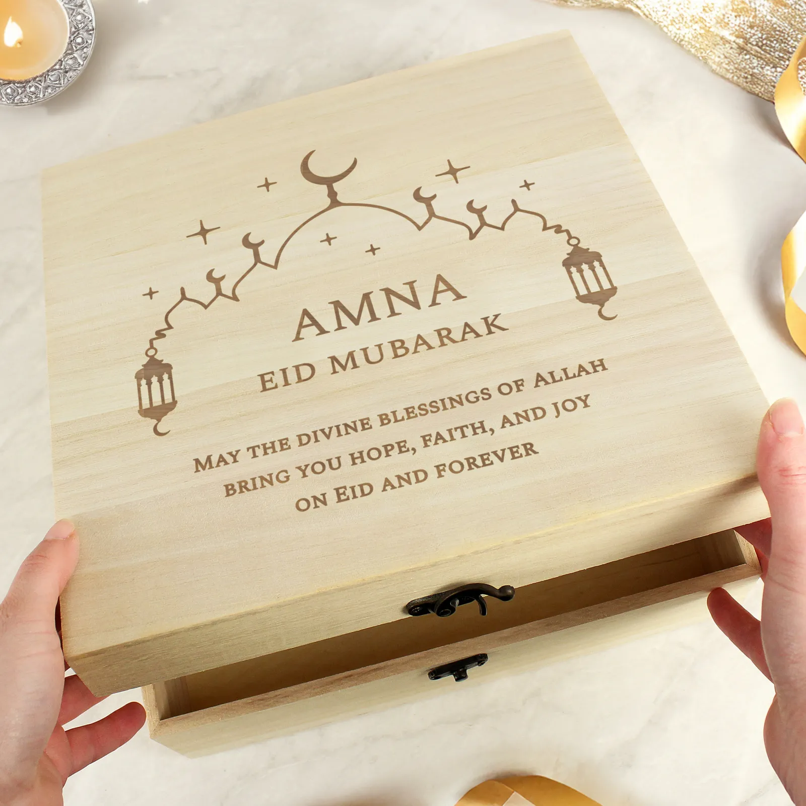 New Personalised Eid & Ramadan Large Wooden Keepsake Box Jewellery & Keepsakes|Gifts For Babies