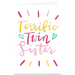 Card Factory Personalised Emma Valenghi Card - Terrific Twin Sister