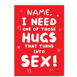 Card Factory Personalised Emo Rescue Valentine's Day Card - One of Those Hugs, Any Name