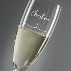 Online Personalised Engraved Champagne Flute - Heart & Name Love Story Personalised Glasses|Personalised Engraved Gifts