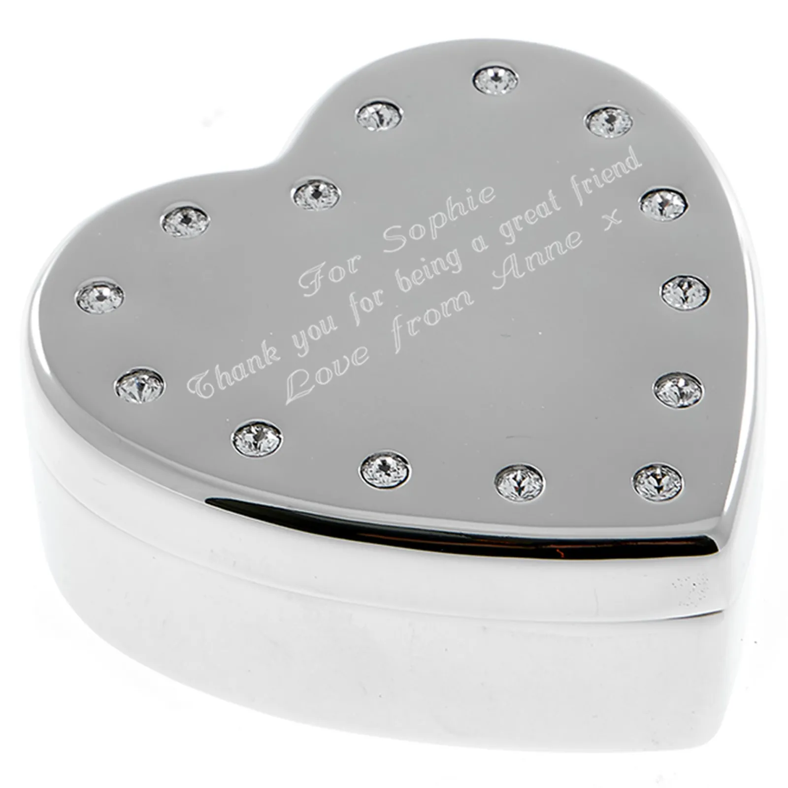 Card Factory Personalised Engraved Diamante Heart-Shaped Jewellery Box