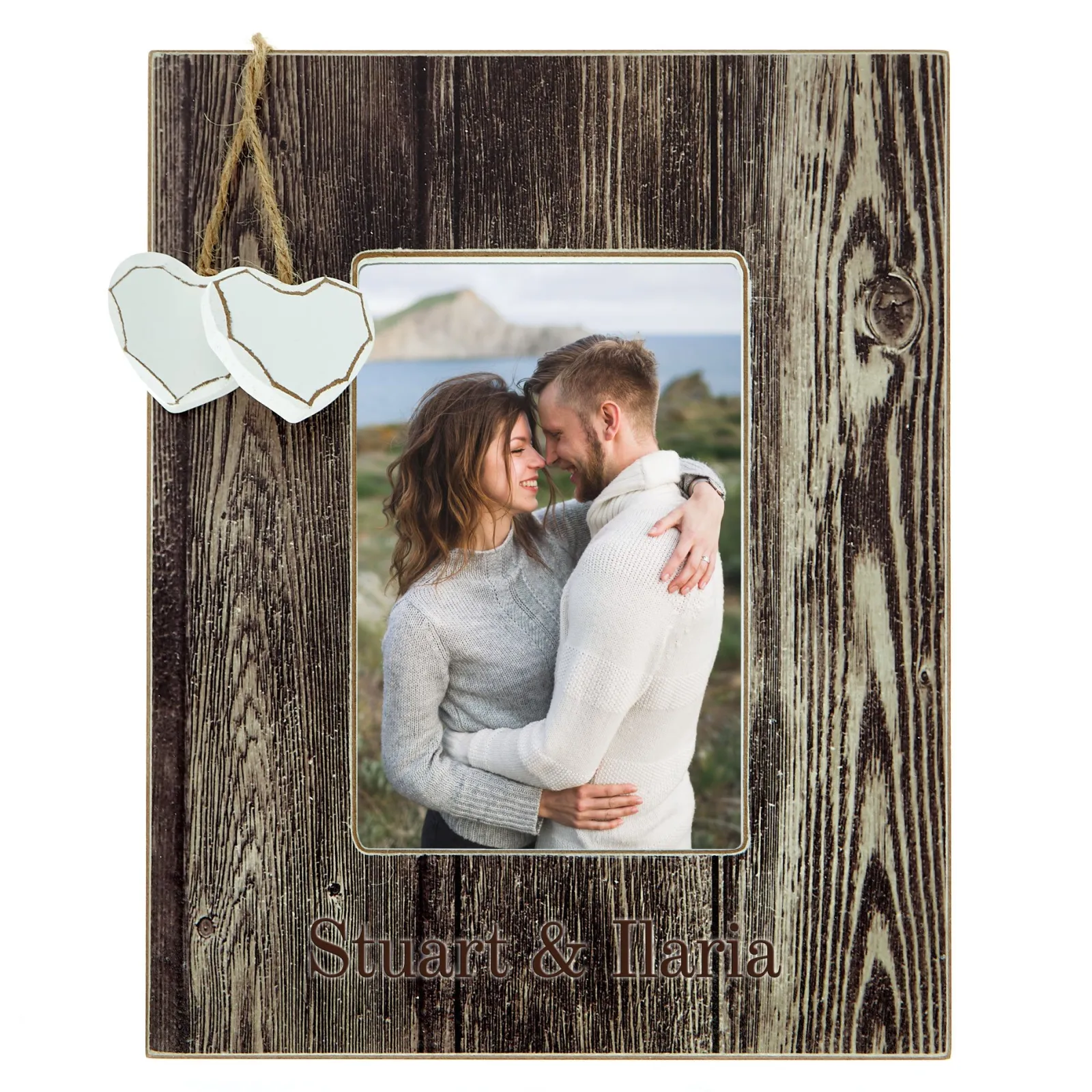 Card Factory Personalised Engraved Distressed Wood Photo Frame - Names