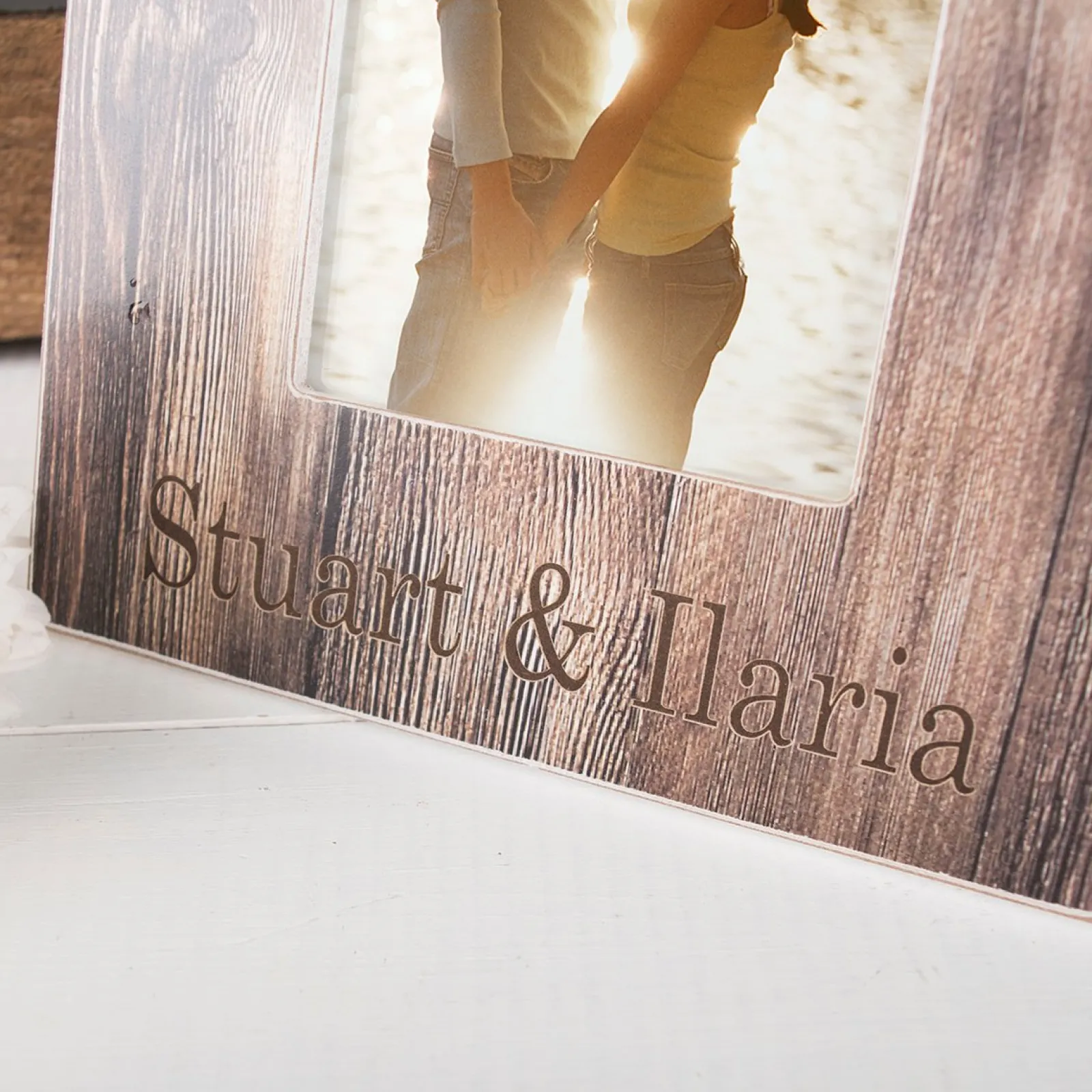 Card Factory Personalised Engraved Distressed Wood Photo Frame - Names