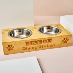 Card Factory Personalised Engraved Double Pet Bowl - Paw Printed Dining Station