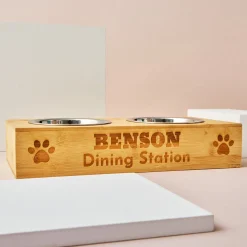 Card Factory Personalised Engraved Double Pet Bowl - Paw Printed Dining Station