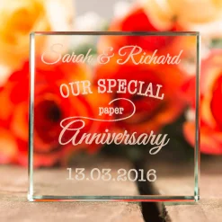 Card Factory Personalised Engraved Glass Token - Our Special Paper Anniversary