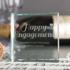 Card Factory Personalised Engraved Glass Token - Happy Engagement