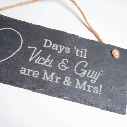 Card Factory Personalised Engraved Hanging Slate Sign - Heart Wedding Countdown
