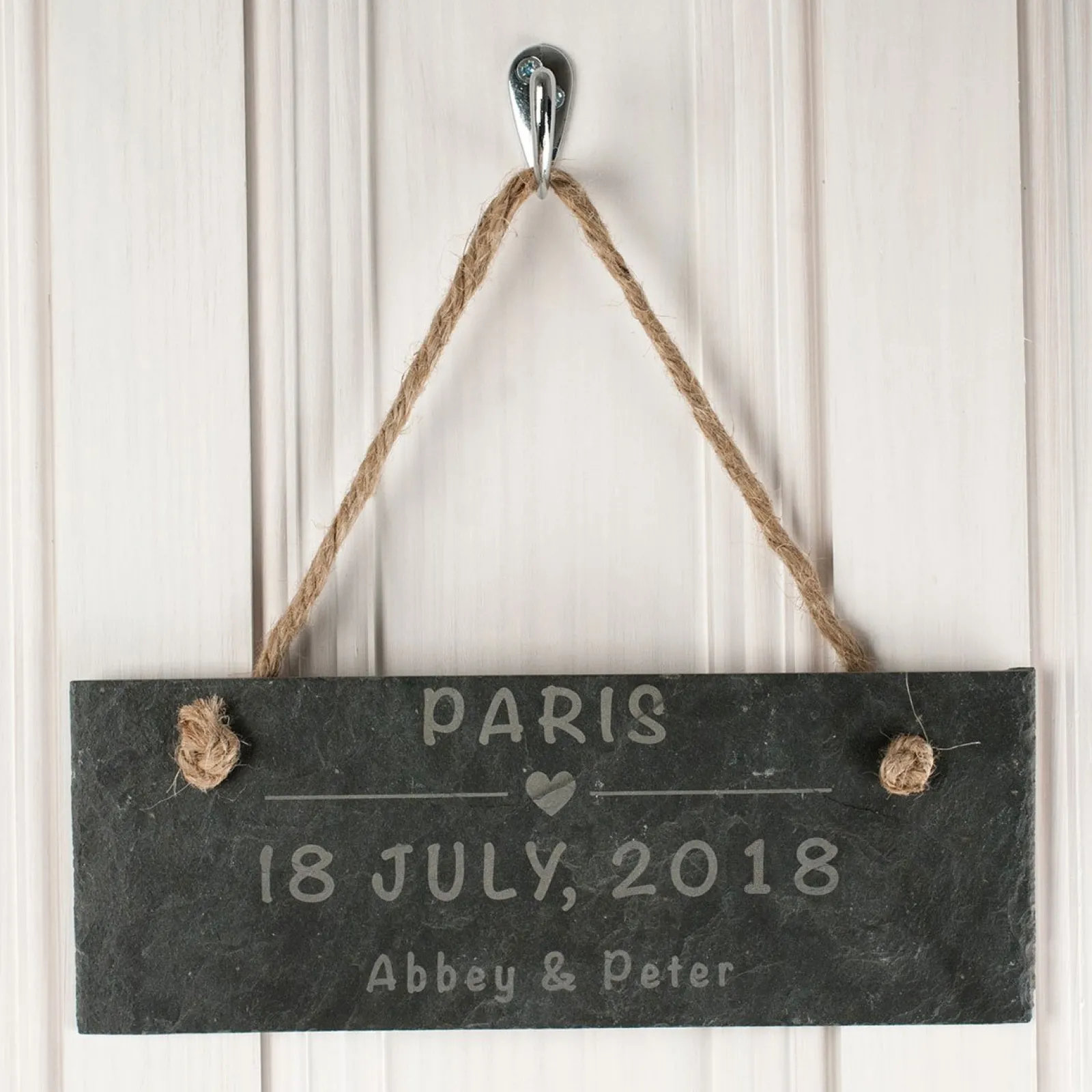 Card Factory Personalised Engraved Hanging Slate Sign - Romantic Location