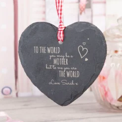 Sale Personalised Engraved Heart-Shaped Slate Hanging Keepsake - To The World... Personalised Jewellery And Keepsakes|Personalised Canvas & Wall Art