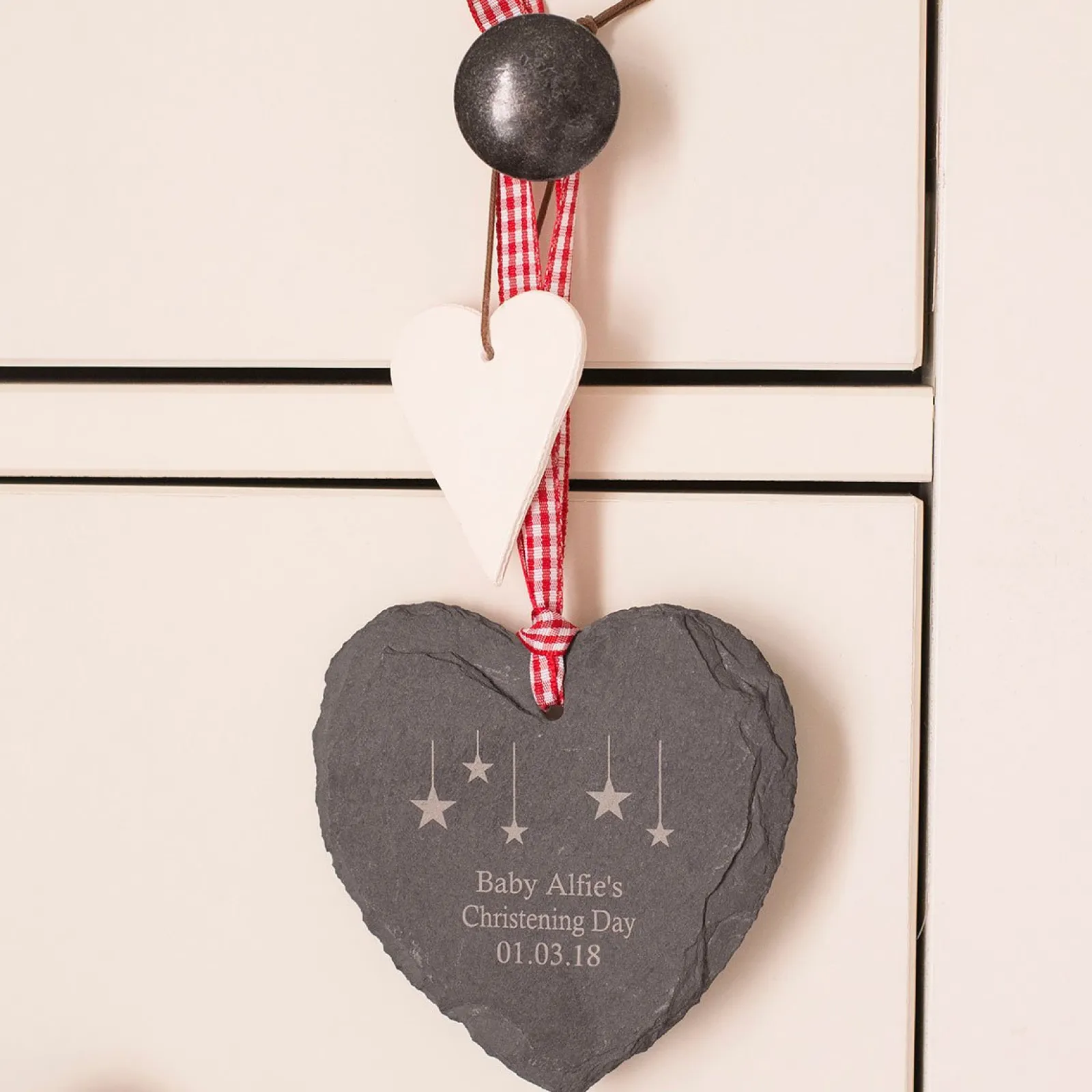 Kids Card Factory Personalised Engraved Heart-Shaped Slate Hanging Sign - Christening Day