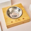 Card Factory Personalised Engraved Large Bamboo Pet Bowl - Paw Print Name and Message