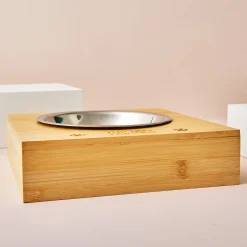 Card Factory Personalised Engraved Large Bamboo Pet Bowl - Paw Print Name and Message