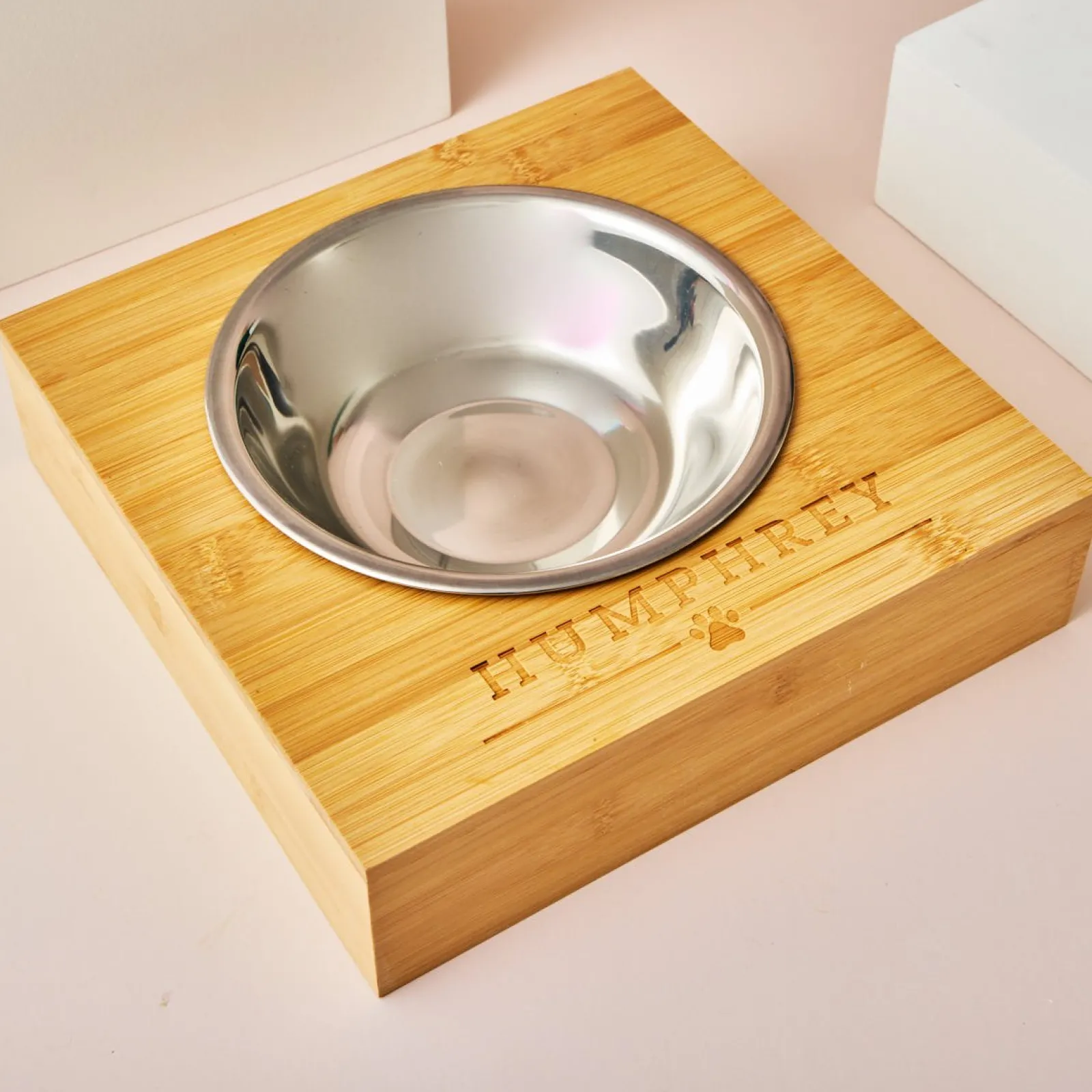 New Personalised Engraved Large Bamboo Pet Bowl - Name and Paw Print Gifts For Pets|Christmas Gifts