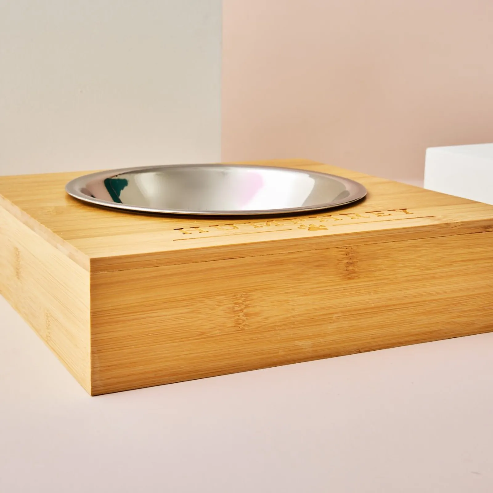 New Personalised Engraved Large Bamboo Pet Bowl - Name and Paw Print Gifts For Pets|Christmas Gifts