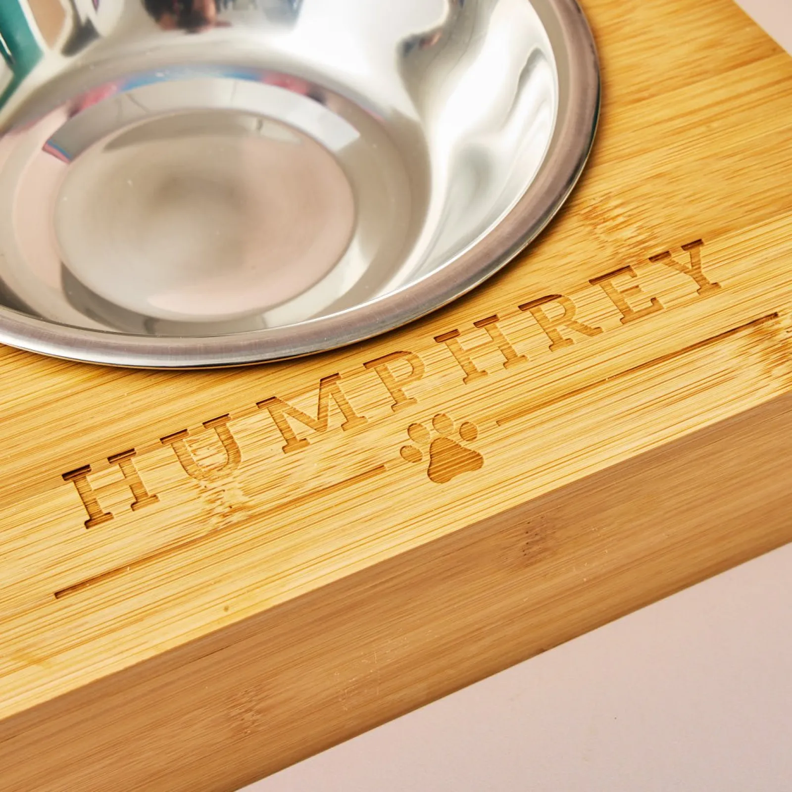 New Personalised Engraved Large Bamboo Pet Bowl - Name and Paw Print Gifts For Pets|Christmas Gifts