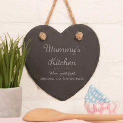 Outlet Personalised Engraved Medium Hanging Heart Slate Personalised Canvas & Wall Art|Personalised Engraved Gifts