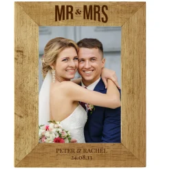 Card Factory Personalised Engraved Mr & Mrs Wooden Photo Frame