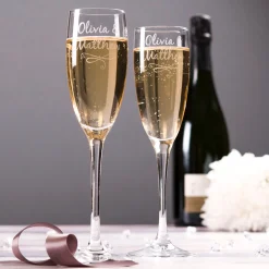 Discount Personalised Engraved Set Of 2 Champagne Flutes - Two Names Personalised Glasses|Personalised Engraved Gifts