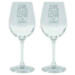 Card Factory Personalised Engraved Set Of 2 Wine Glasses|Glassware - Live Laugh Love