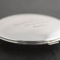 Personalised Engraved Silver Round Compact Mirror - Hearts, Any Message Personalised Jewellery And Keepsakes|Personalised Engraved Gifts