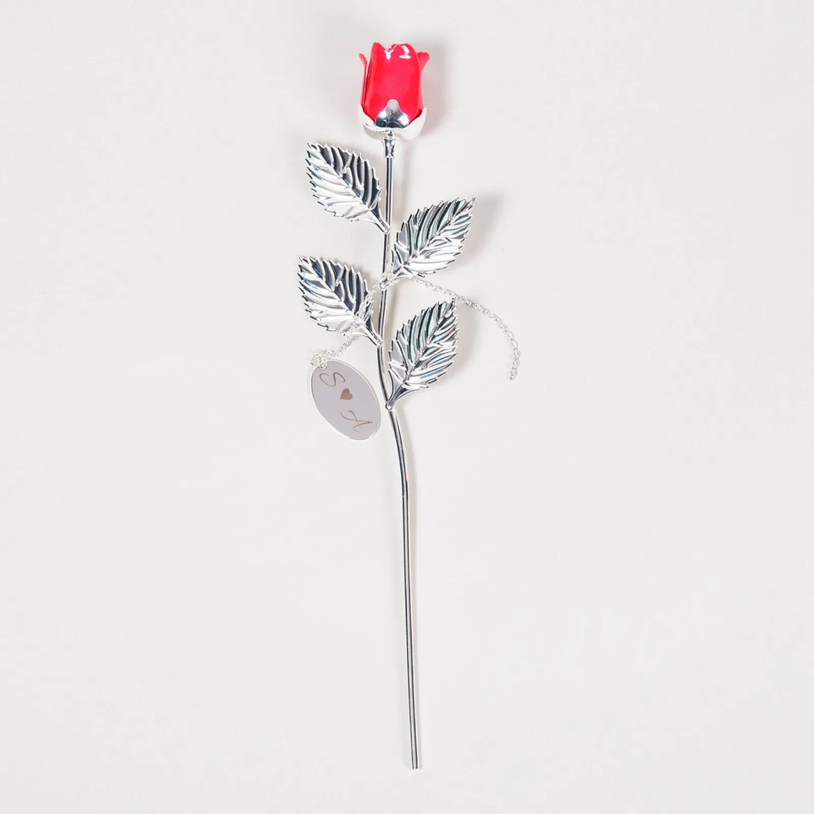 Card Factory Personalised Engraved Silver-Plated Rose - Couples Initials