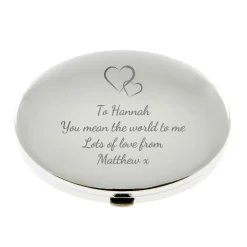 Discount Personalised Engraved Silver Oval Compact Mirror With Hearts Personalised Jewellery And Keepsakes|Personalised Engraved Gifts