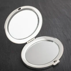 Discount Personalised Engraved Silver Oval Compact Mirror With Hearts Personalised Jewellery And Keepsakes|Personalised Engraved Gifts