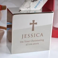 Card Factory Personalised Engraved Silver Plated Money Box - Christening