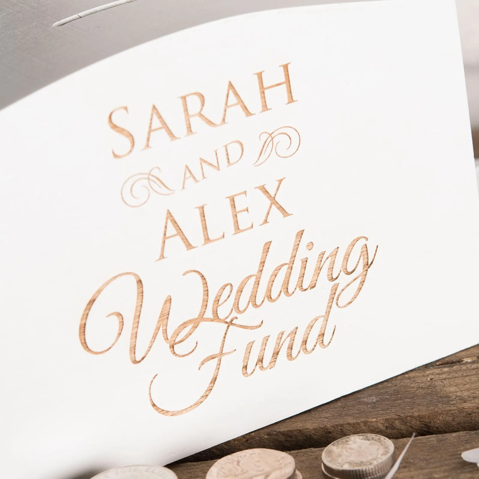 Best Personalised Engraved White Wooden Money Box - Wedding Fund Personalised Jewellery And Keepsakes|Personalised Engraved Gifts