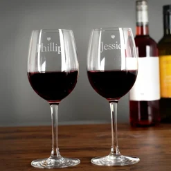 Card Factory Personalised Engraved Wine Glasses|Glassware Set - His and Hers Hearts