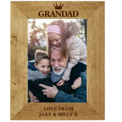 Online Personalised Engraved Wooden Photo Frame - Grandad Crown Personalised Engraved Gifts|Photo Frames