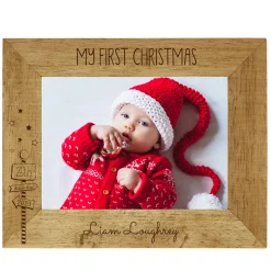 Card Factory Personalised Engraved Wooden Photo Frame - First Christmas, Signpost