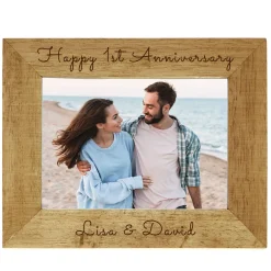 Card Factory Personalised Engraved Wooden Photo Frame - Script, Any Message