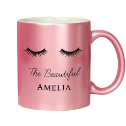 Clearance Personalised Eyelashes Pink Glitter Mug Mugs|Christmas Gifts