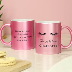 Clearance Personalised Eyelashes Pink Glitter Mug Mugs|Christmas Gifts