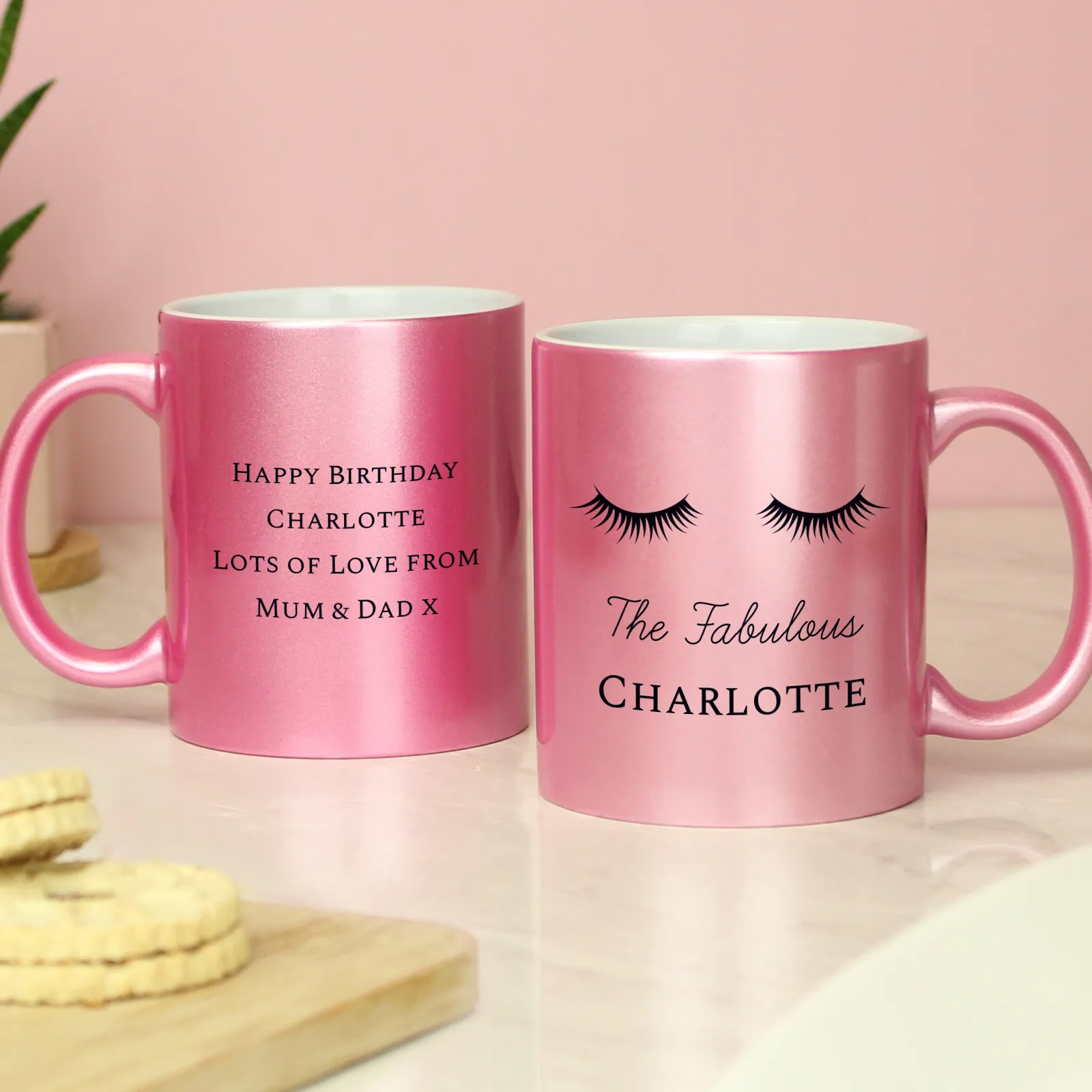 Clearance Personalised Eyelashes Pink Glitter Mug Mugs|Christmas Gifts