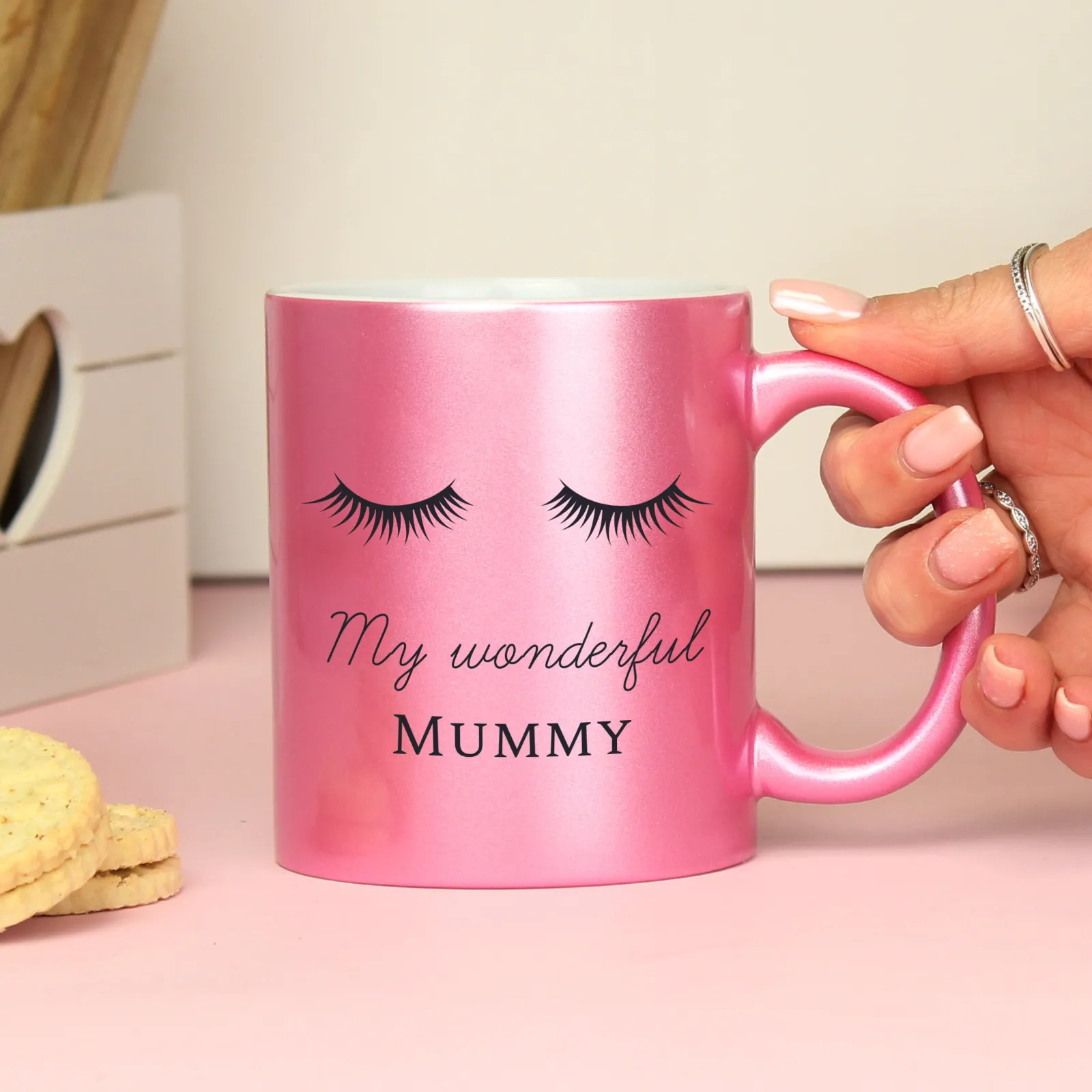 Clearance Personalised Eyelashes Pink Glitter Mug Mugs|Christmas Gifts