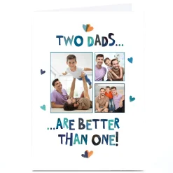 Card Factory Personalised Father's Day Card - Two Dads .. Are Better Than One! 3 Photo upload