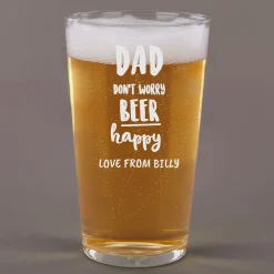 Card Factory Personalised Father's Day Pint Glass - Don't Worry Beer Happy