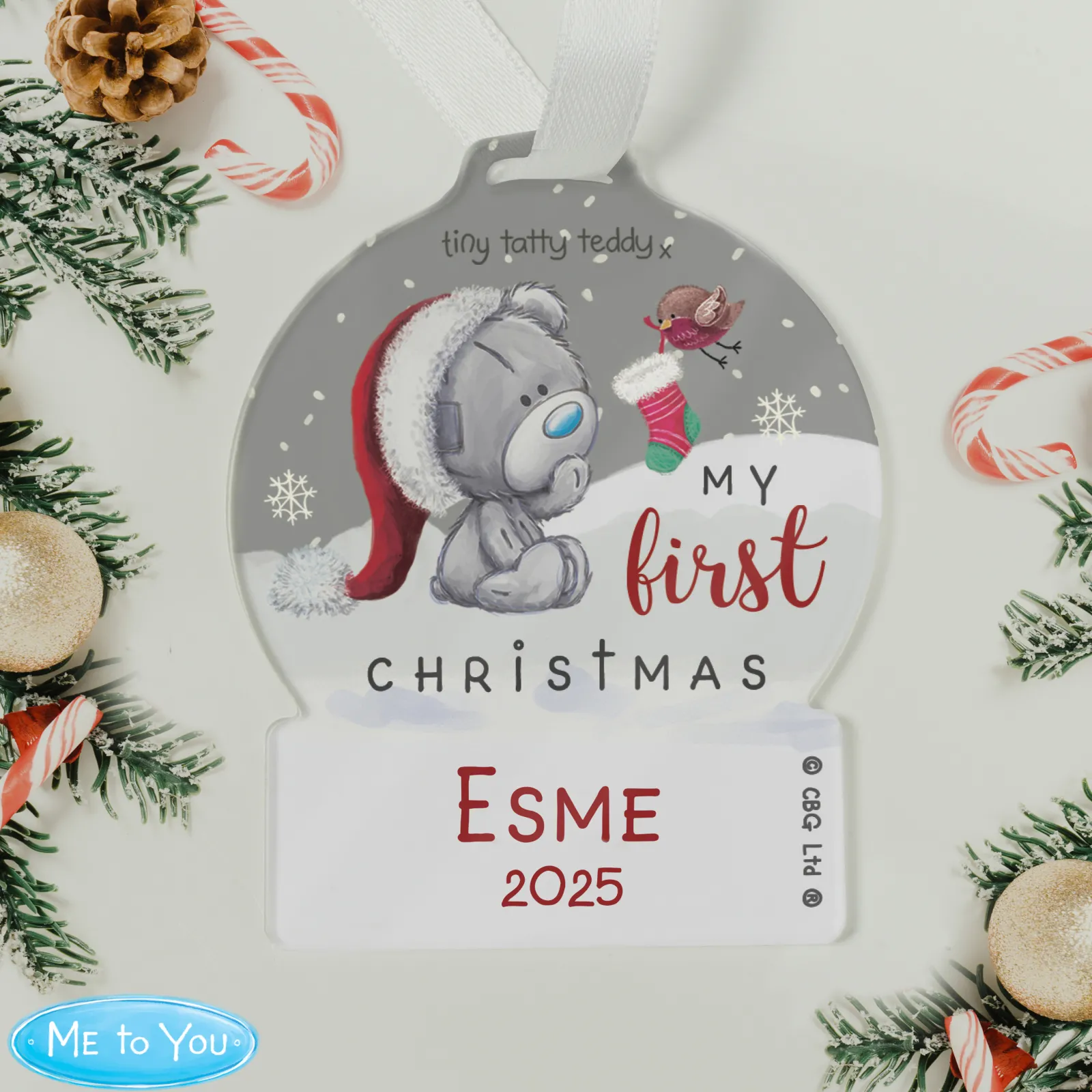 Kids Card Factory Personalised First Christmas Tiny Tatty Teddy Acrylic Decoration
